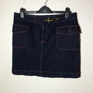 Lauren Ralph Lauren womens 14 dark denim mini jean skirt red stitching buckle